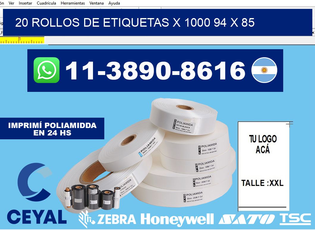 20 rollos de etiquetas x 1000 94 x 85