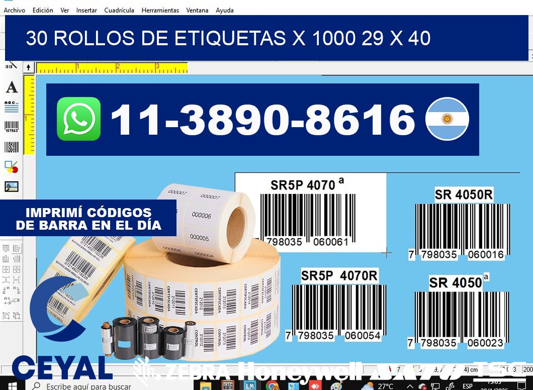 30 rollos de etiquetas x 1000 29 x 40