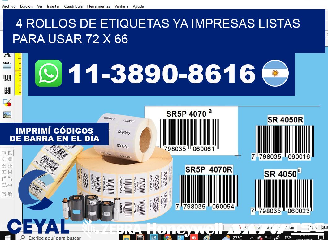 4 rollos de etiquetas ya impresas listas para usar 72 x 66