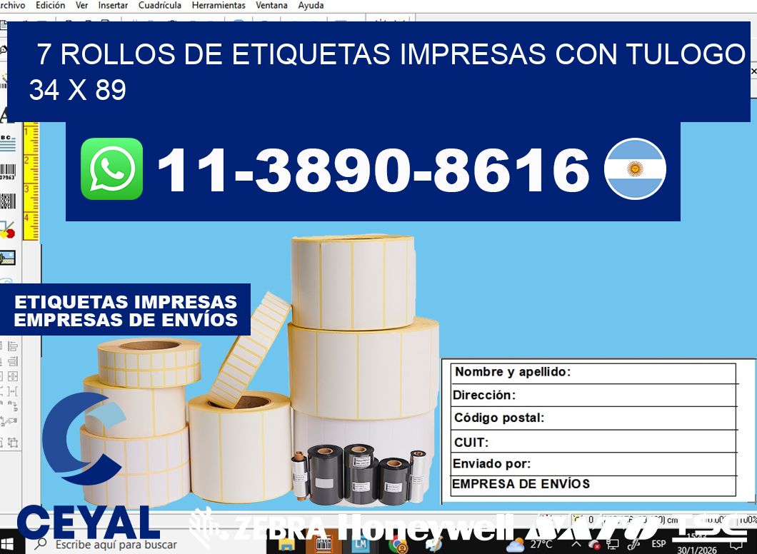 7 rollos de etiquetas impresas con tulogo 34 x 89