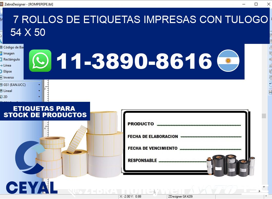 7 rollos de etiquetas impresas con tulogo 54 x 50