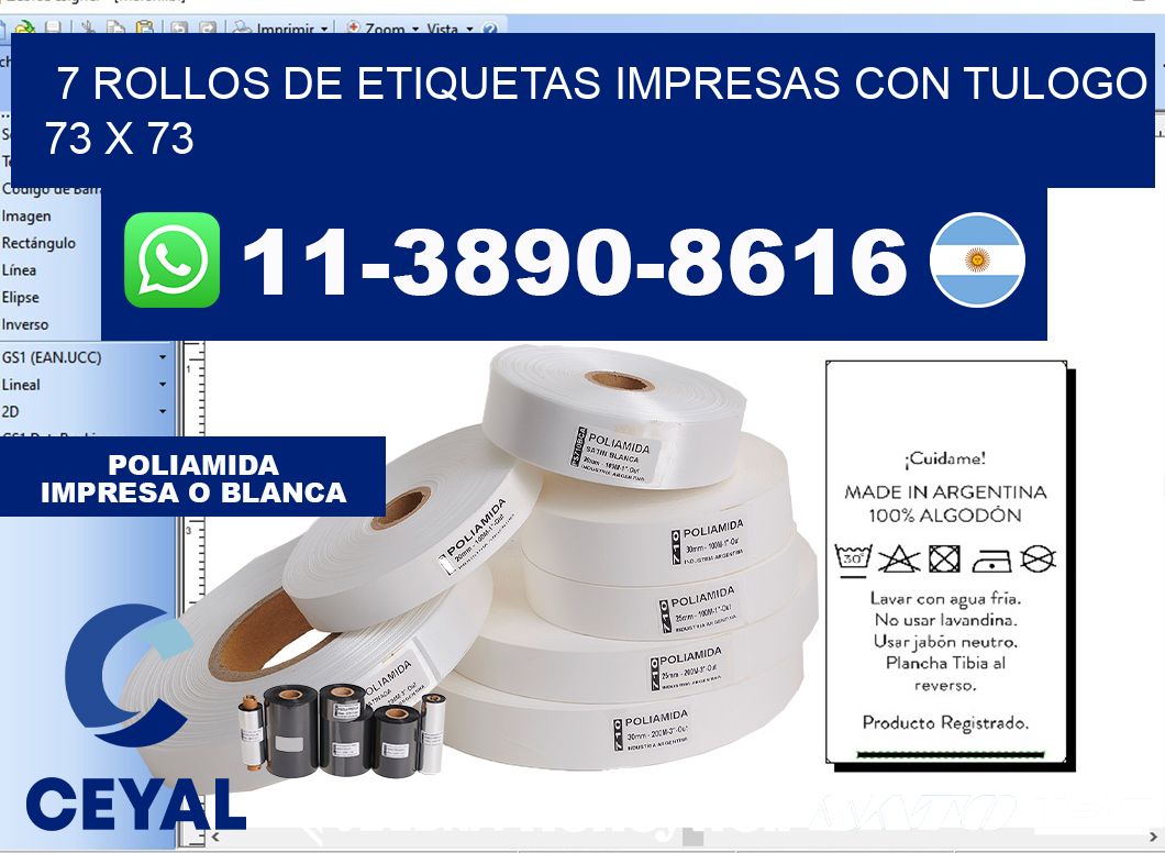 7 rollos de etiquetas impresas con tulogo 73 x 73