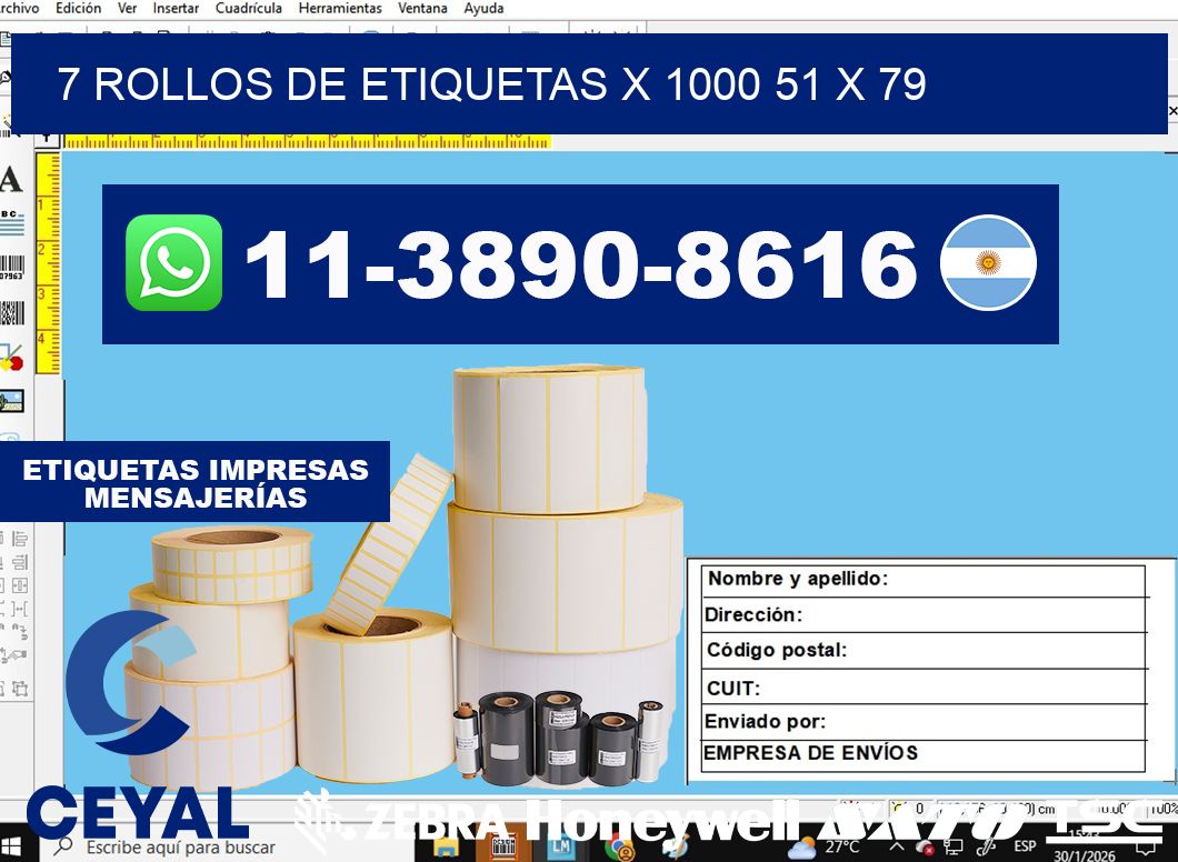 7 rollos de etiquetas x 1000 51 x 79