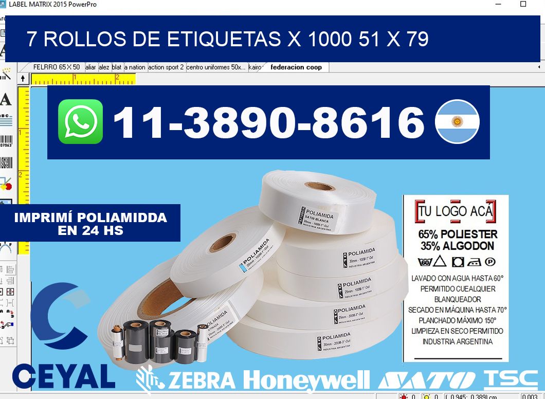 7 rollos de etiquetas x 1000 51 x 79