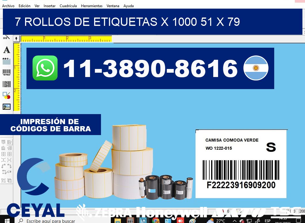 7 rollos de etiquetas x 1000 51 x 79