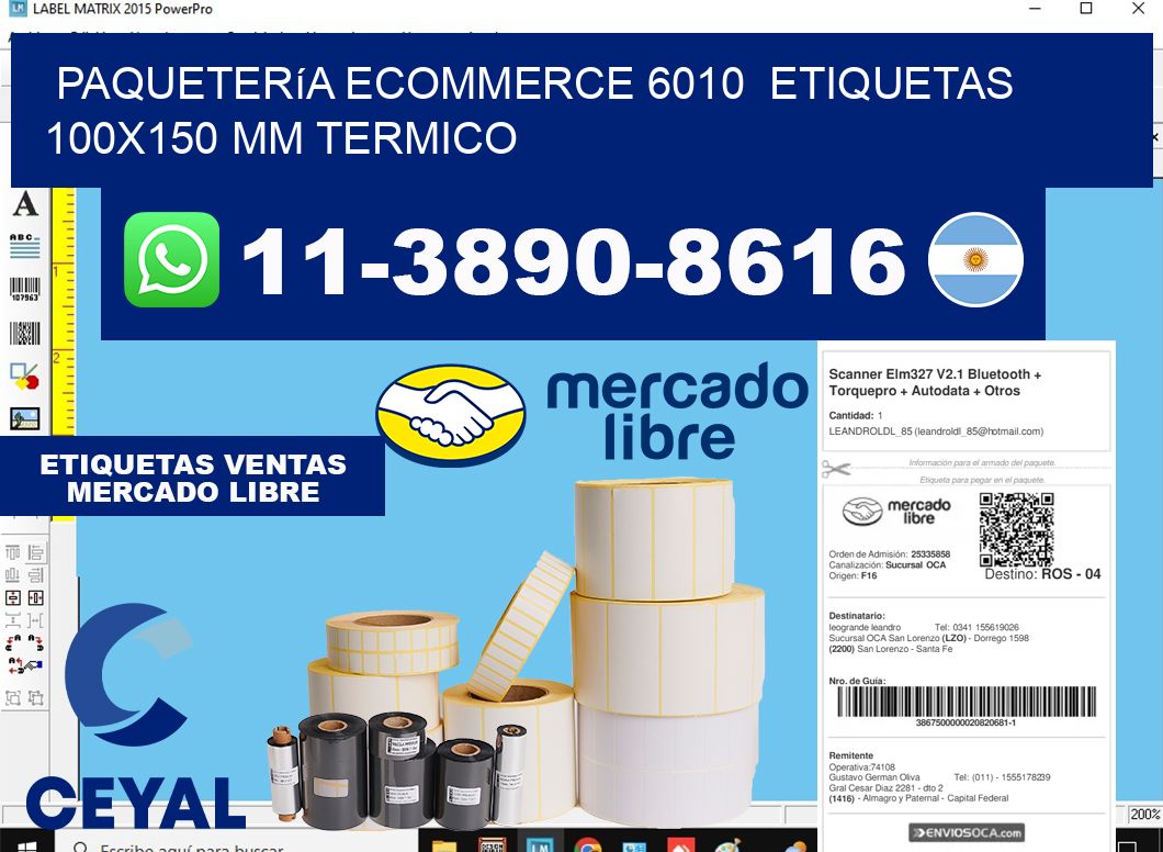 Paquetería eCommerce 6010  etiquetas 100x150 mm termico