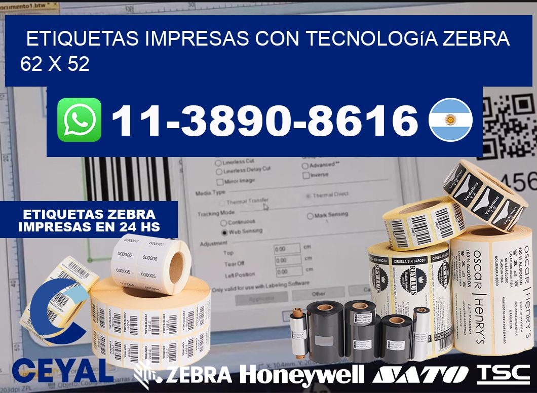 etiquetas impresas con tecnología Zebra 62 x 52