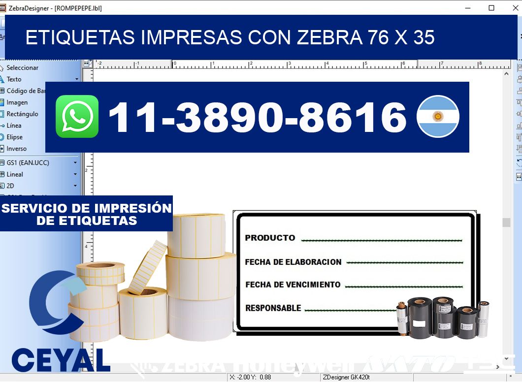 etiquetas impresas con zebra 76 x 35