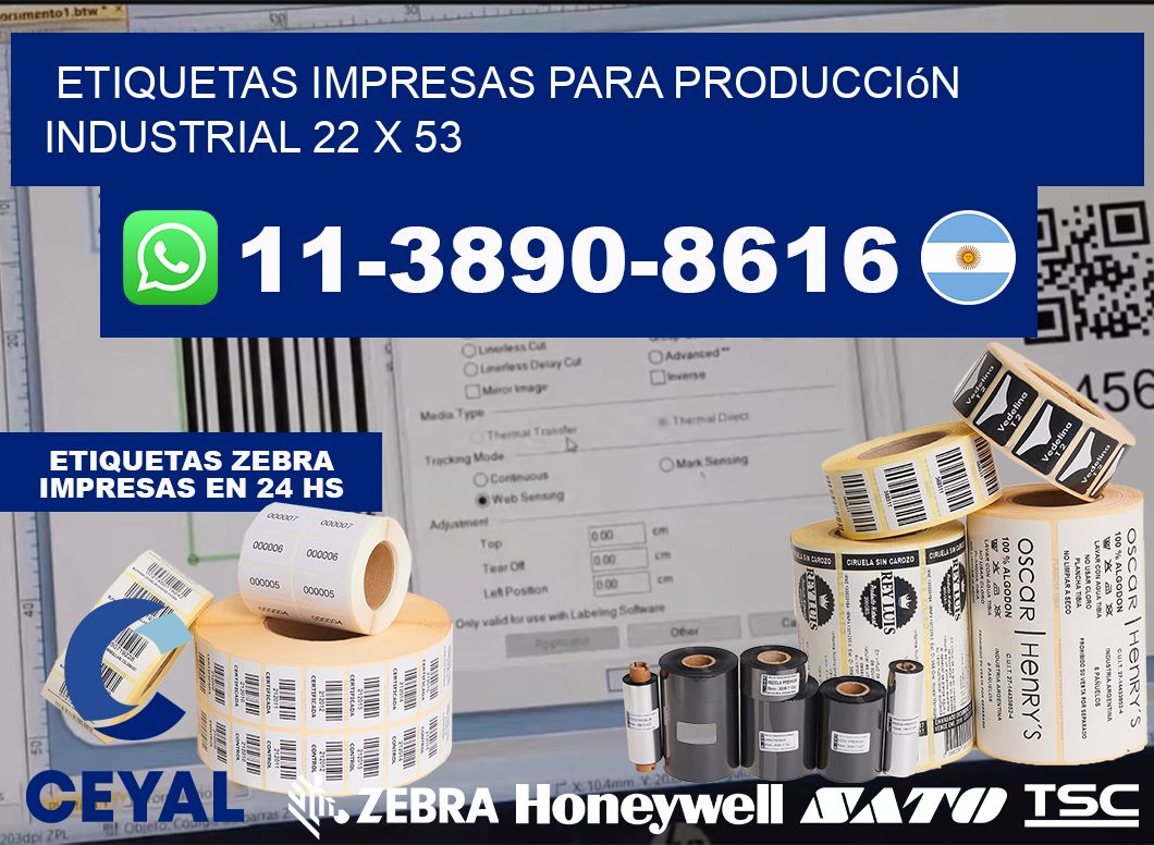 etiquetas impresas para producción industrial 22 x 53