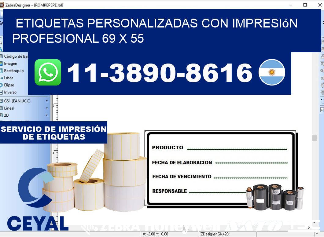 etiquetas personalizadas con impresión profesional 69 x 55