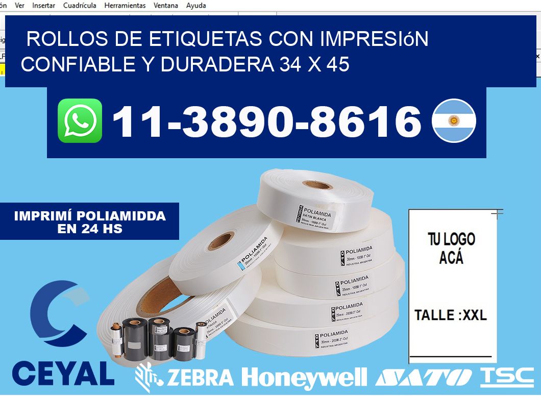 rollos de etiquetas con impresión confiable y duradera 34 x 45