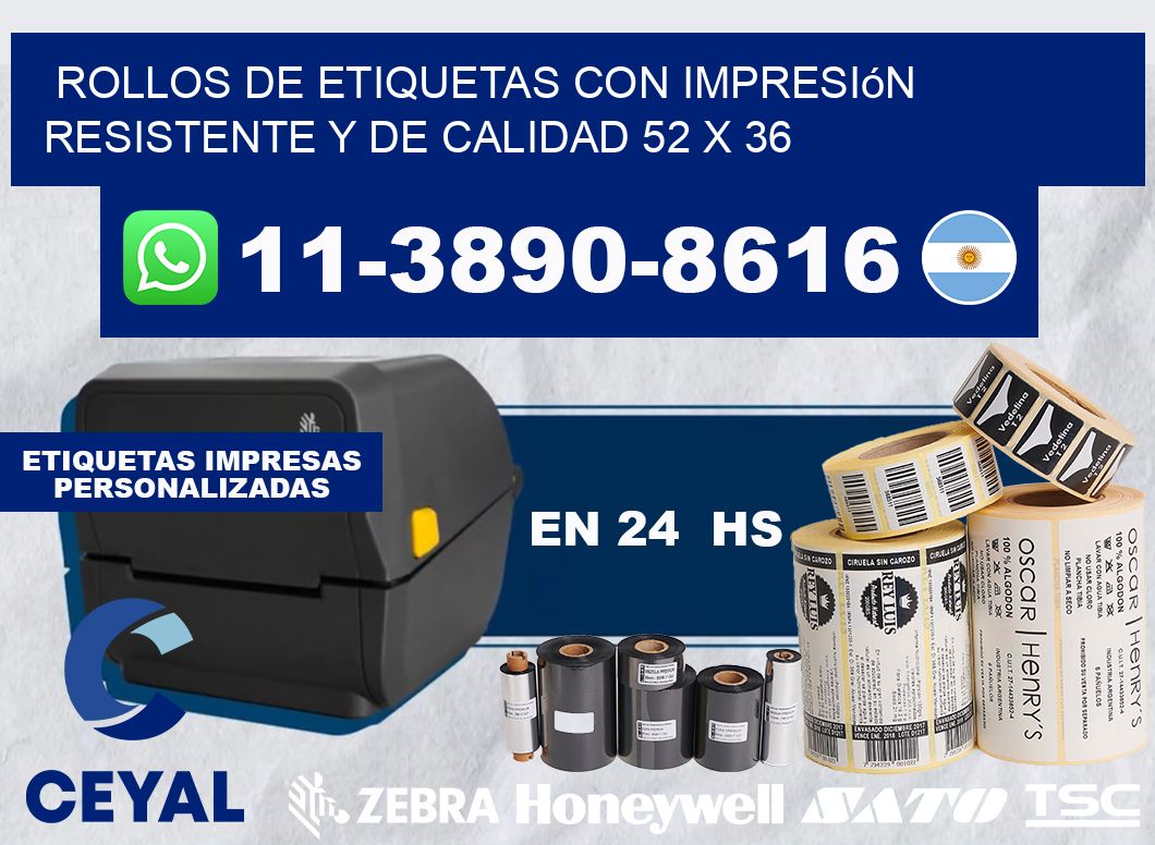 rollos de etiquetas con impresión resistente y de calidad 52 x 36