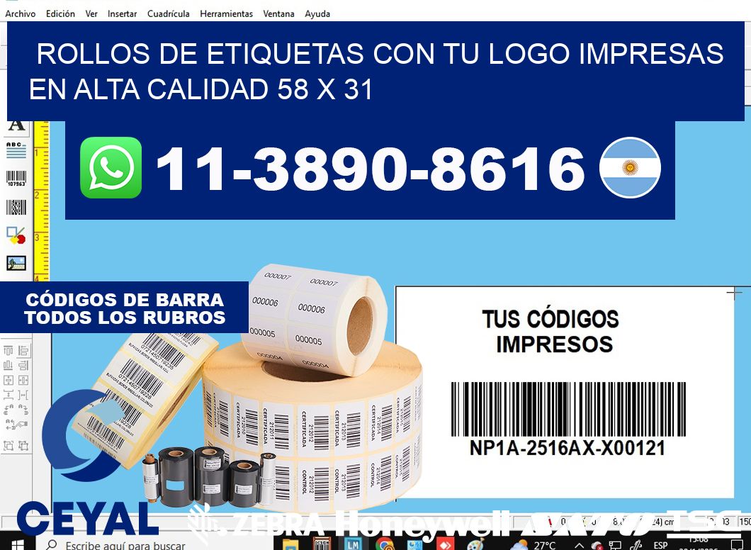 rollos de etiquetas con tu logo impresas en alta calidad 58 x 31
