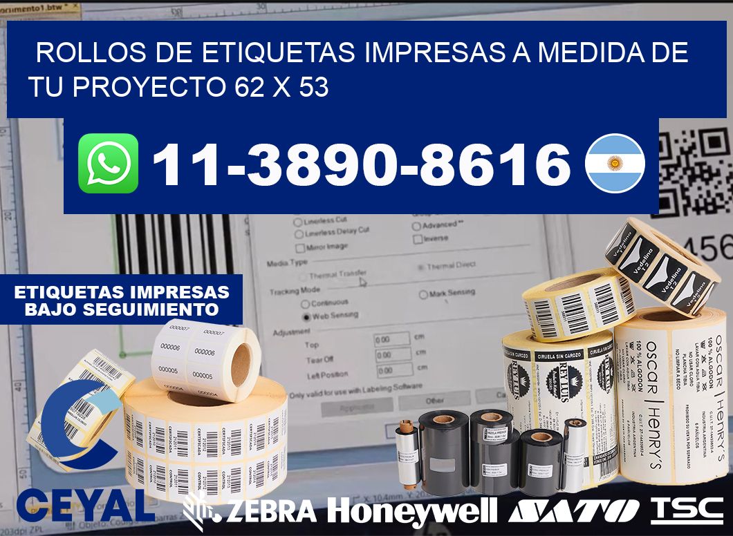 rollos de etiquetas impresas a medida de tu proyecto 62 x 53