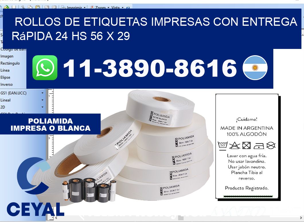 rollos de etiquetas impresas con entrega rápida 24 hs 56 x 29