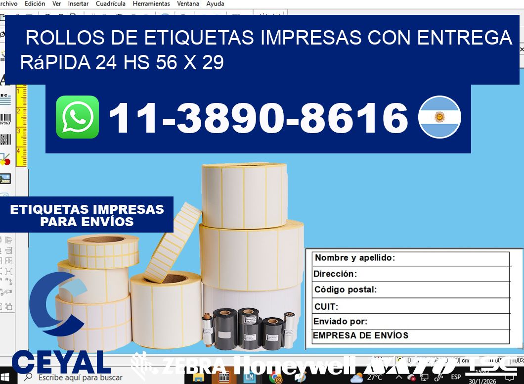 rollos de etiquetas impresas con entrega rápida 24 hs 56 x 29
