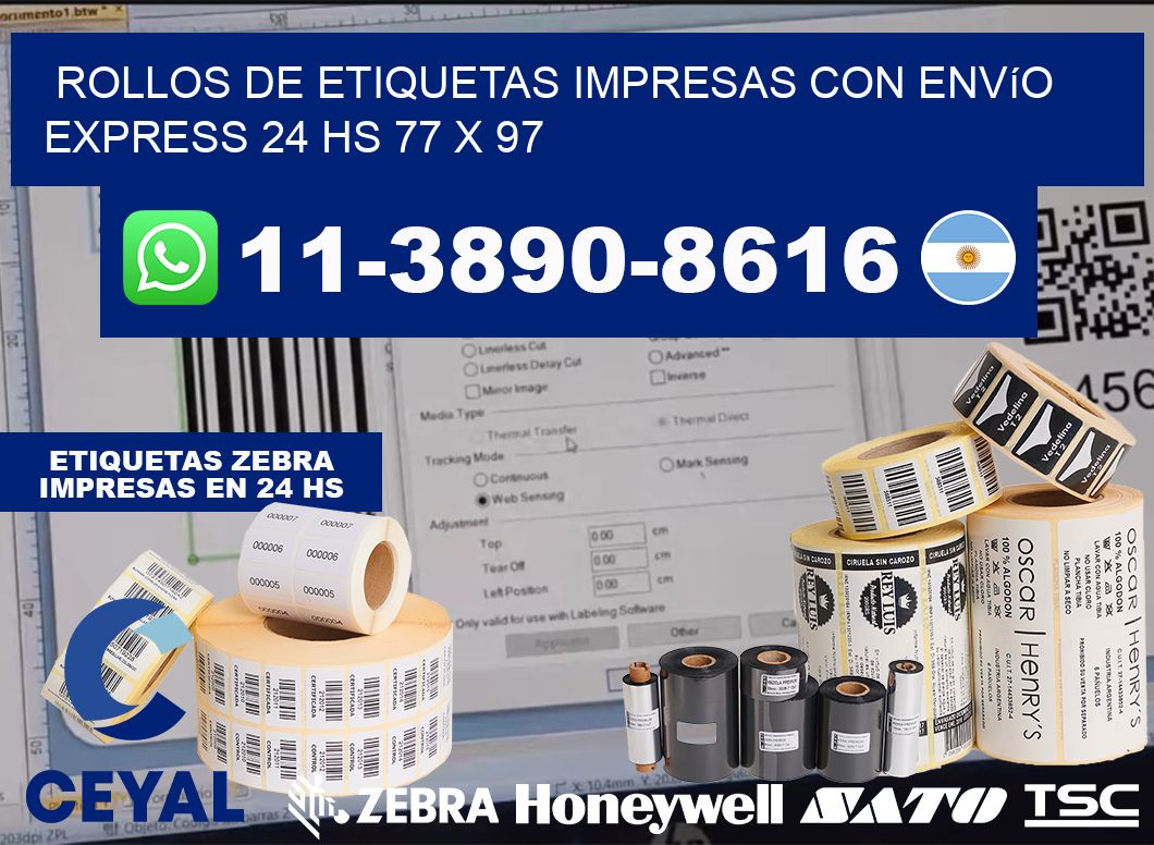 rollos de etiquetas impresas con envío express 24 hs 77 x 97