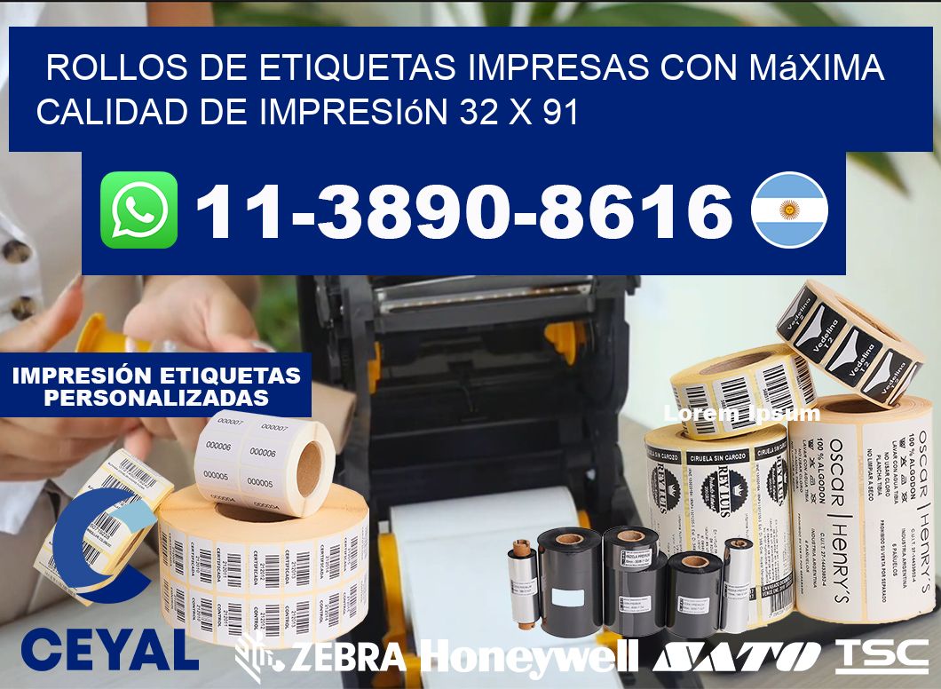 rollos de etiquetas impresas con máxima calidad de impresión 32 x 91