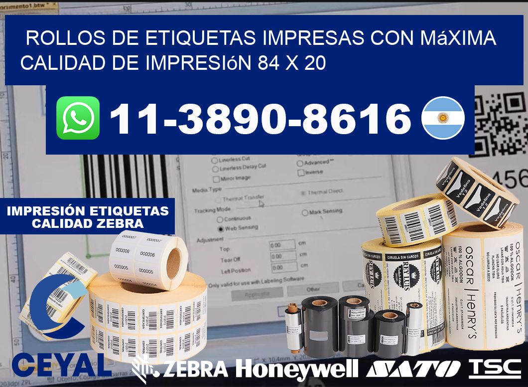 rollos de etiquetas impresas con máxima calidad de impresión 84 x 20