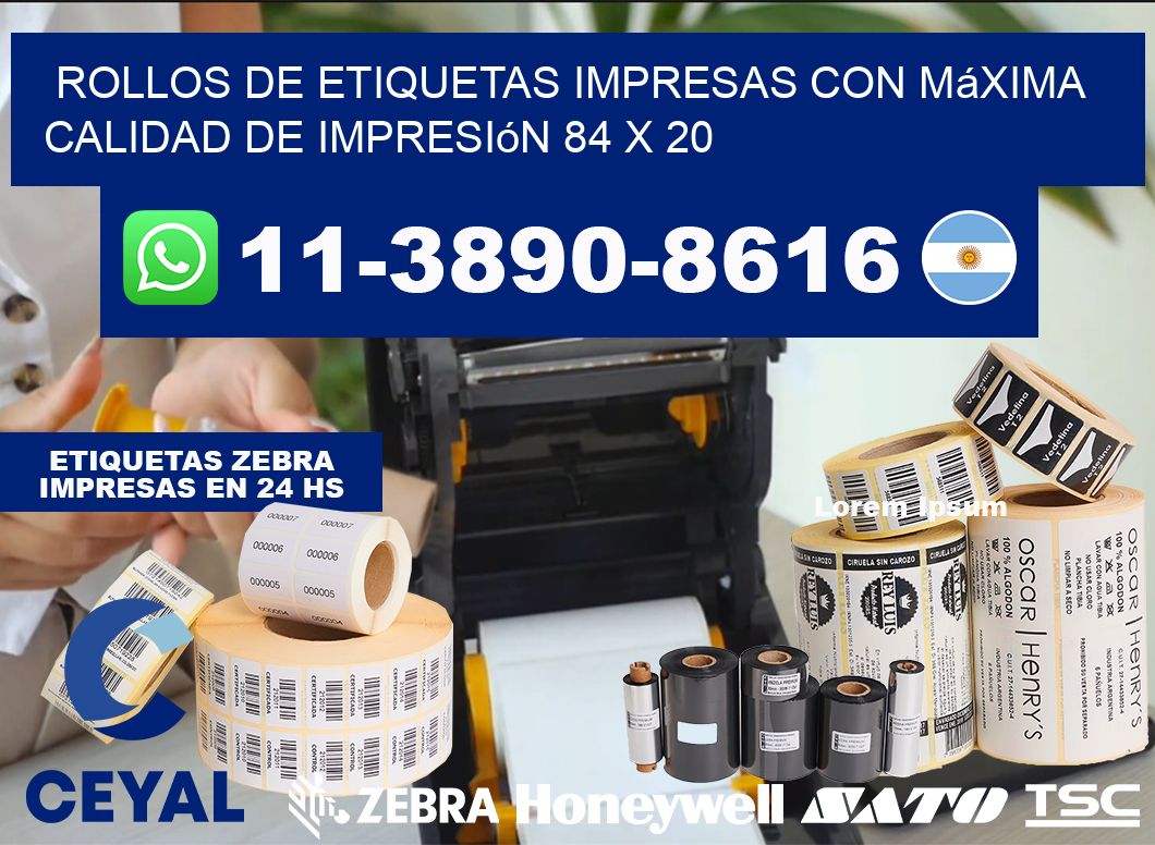 rollos de etiquetas impresas con máxima calidad de impresión 84 x 20