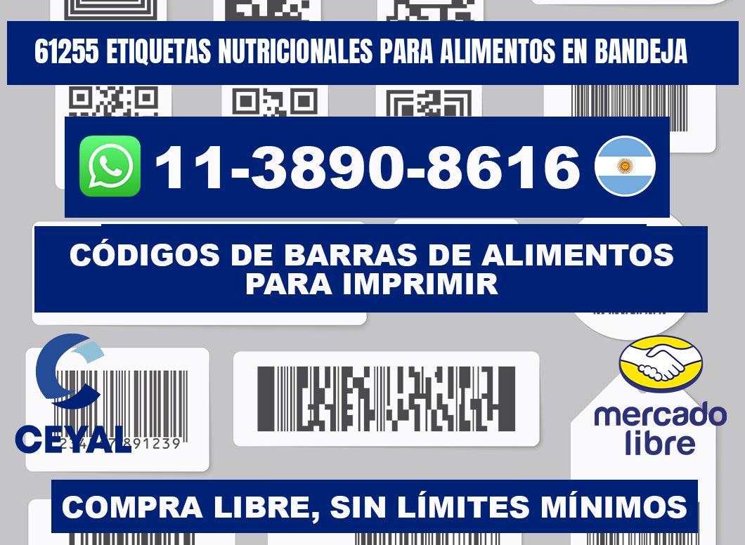 61255 etiquetas nutricionales para alimentos en bandeja