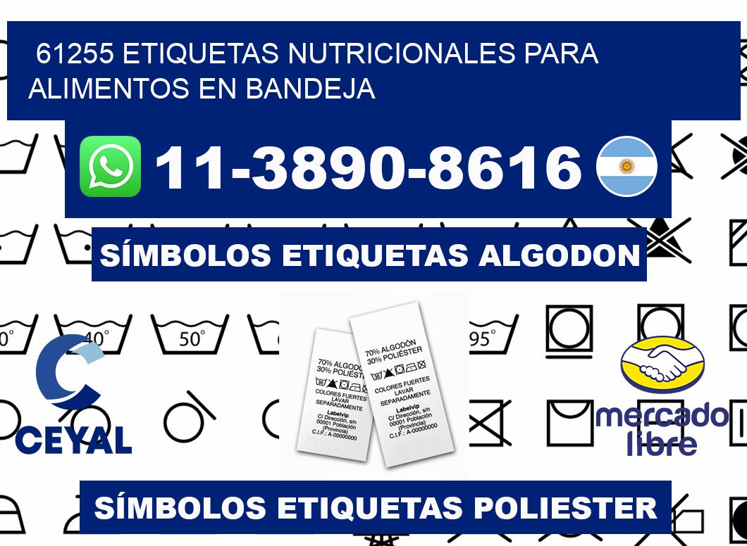 61255 etiquetas nutricionales para alimentos en bandeja