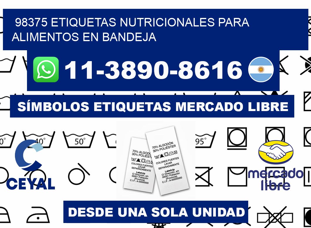 98375 etiquetas nutricionales para alimentos en bandeja
