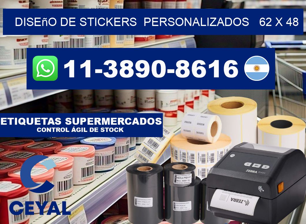 diseño de stickers  personalizados   62 x 48
