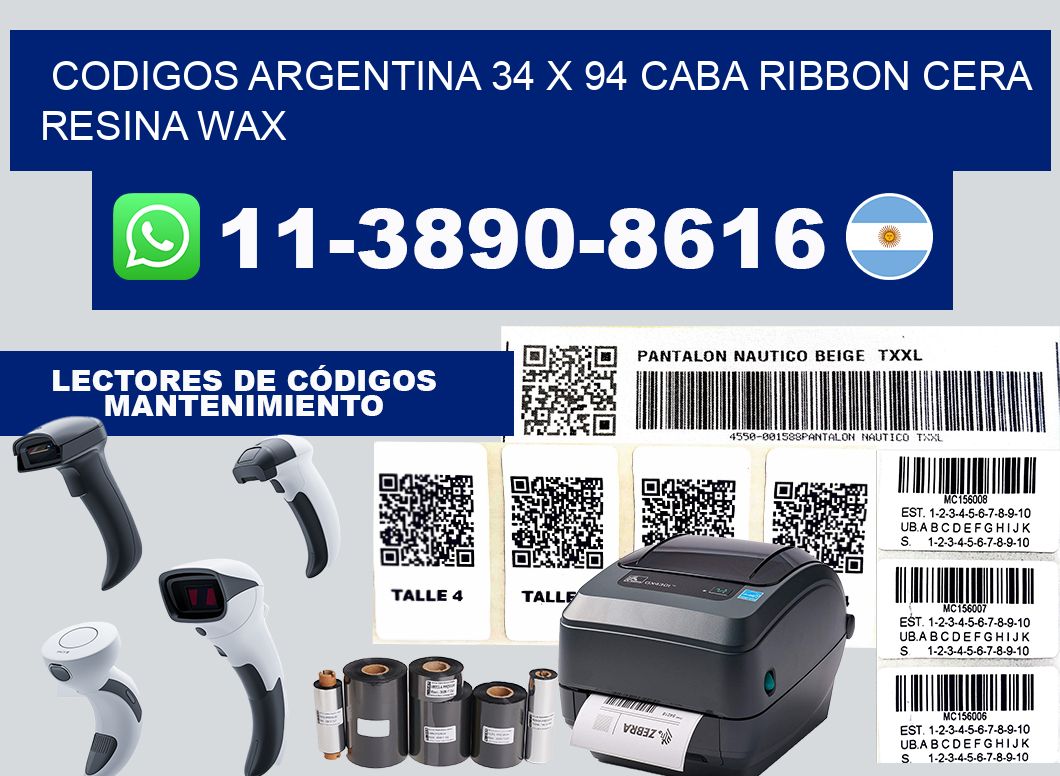 codigos Argentina 34 x 94 CABA Ribbon cera resina wax