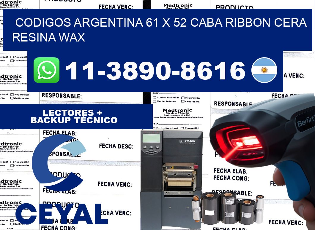 codigos Argentina 61 x 52 CABA Ribbon cera resina wax