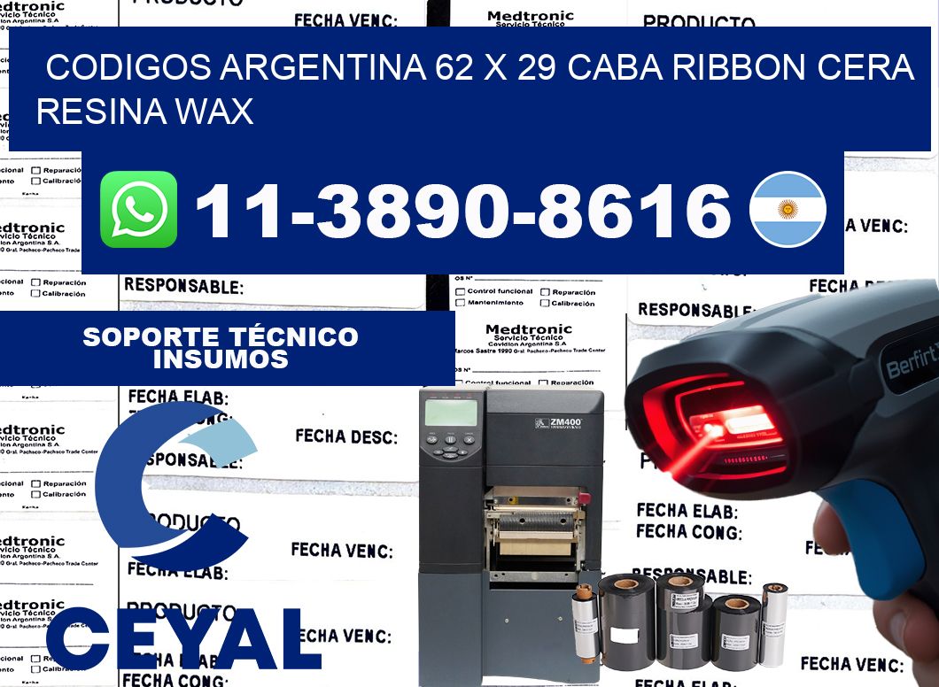 codigos Argentina 62 x 29 CABA Ribbon cera resina wax