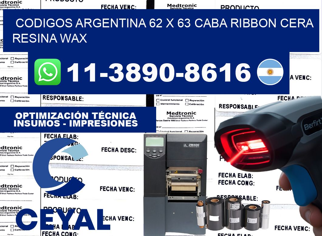 codigos Argentina 62 x 63 CABA Ribbon cera resina wax