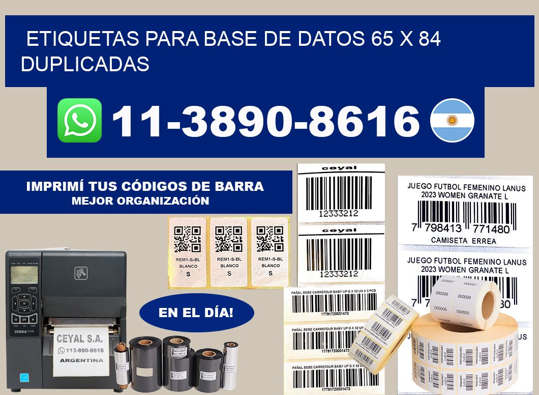 etiquetas para base de datos 65 x 84 duplicadas