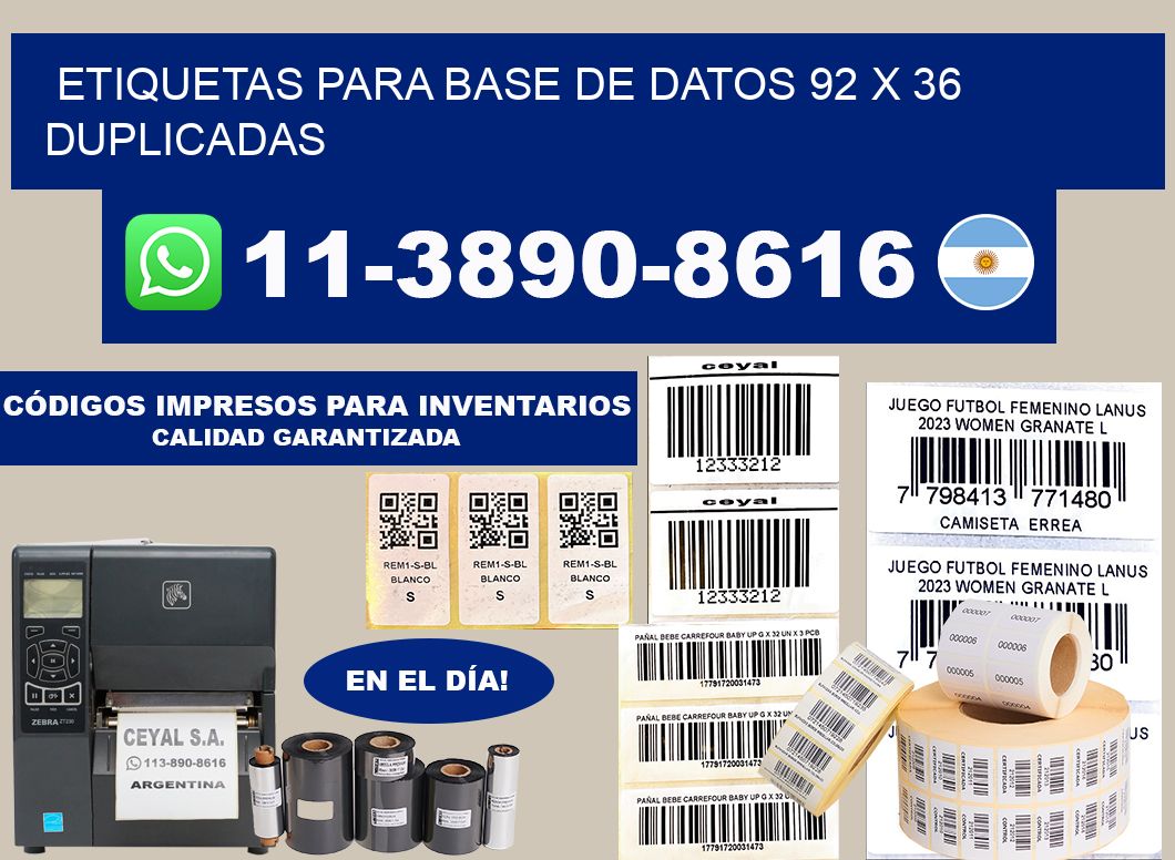 etiquetas para base de datos 92 x 36 duplicadas