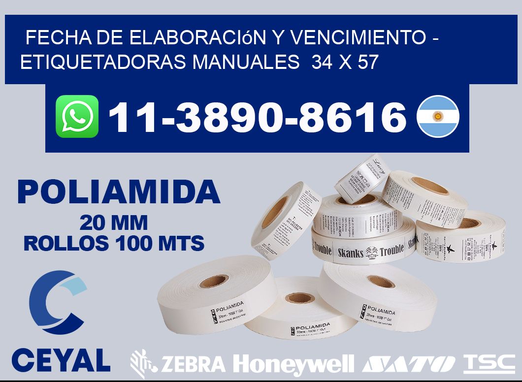 fecha de elaboración y vencimiento - Etiquetadoras Manuales 34 x 57