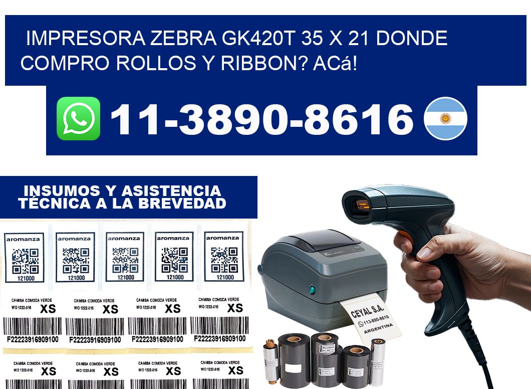 impresora zebra gk420t 35 x 21 Donde compro rollos y ribbon? Acá!