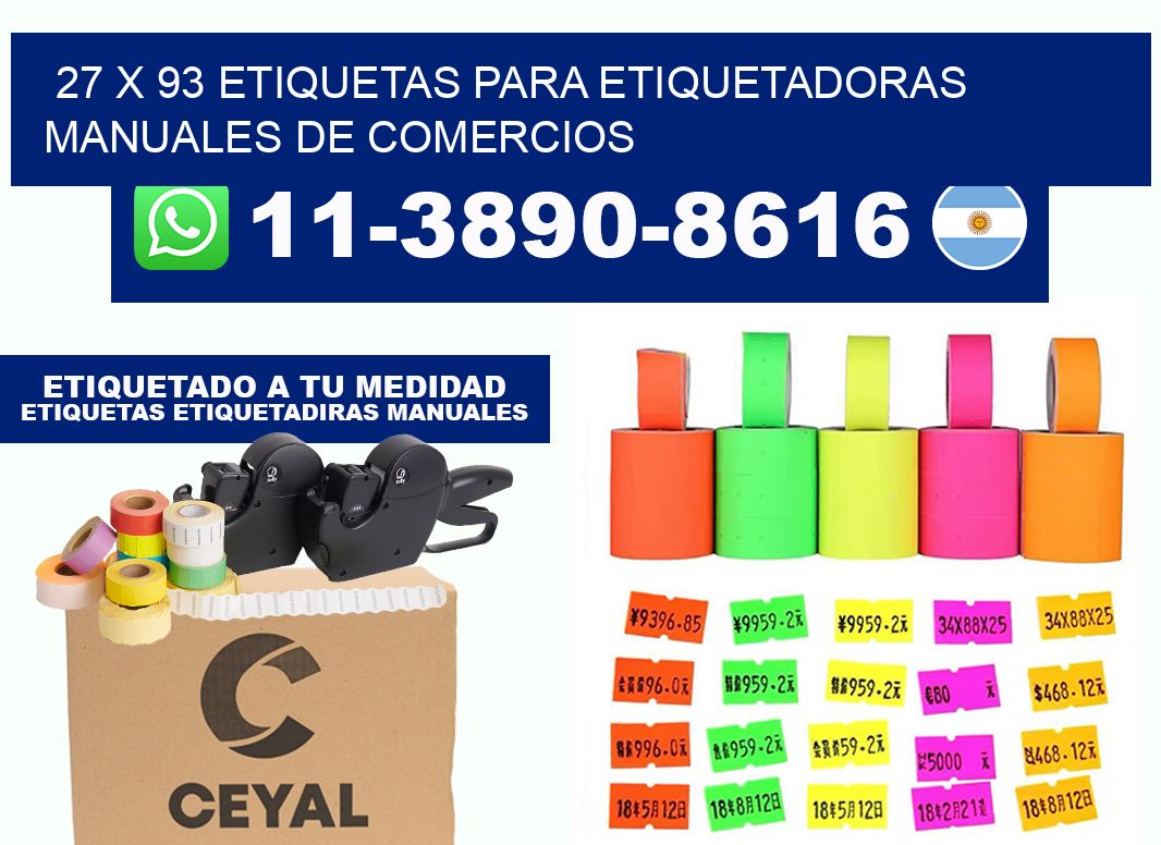 27 x 93 etiquetas para etiquetadoras manuales de comercios