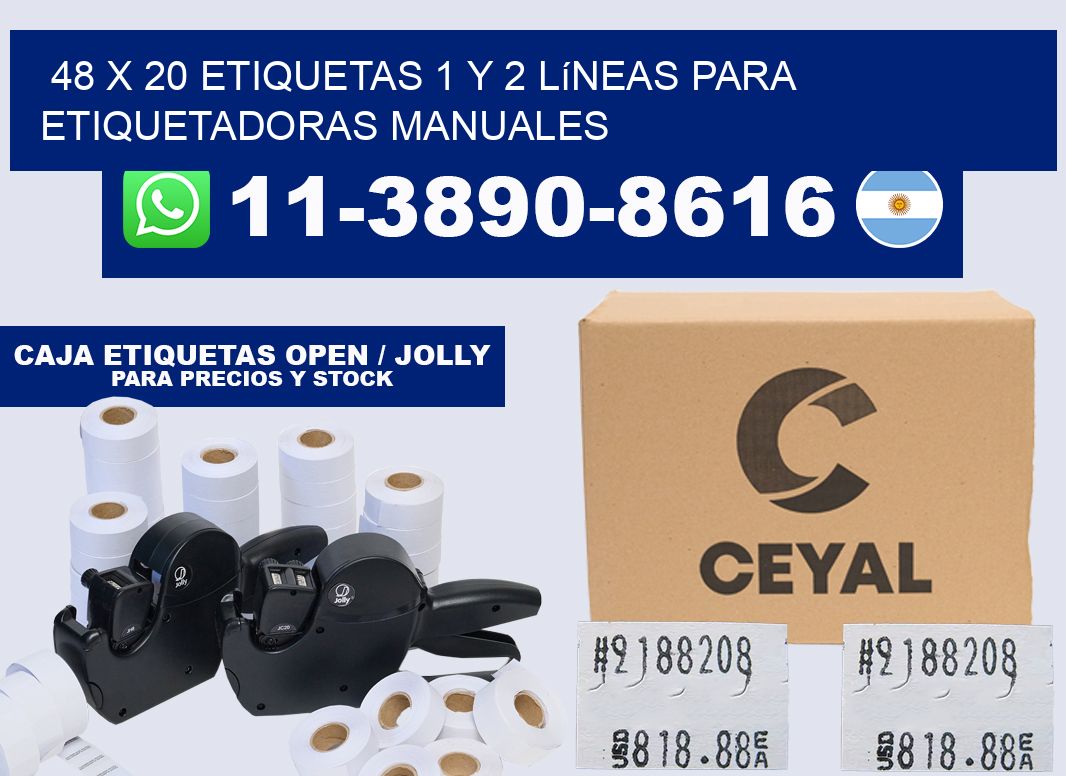 48 x 20 Etiquetas 1 y 2 líneas para etiquetadoras manuales