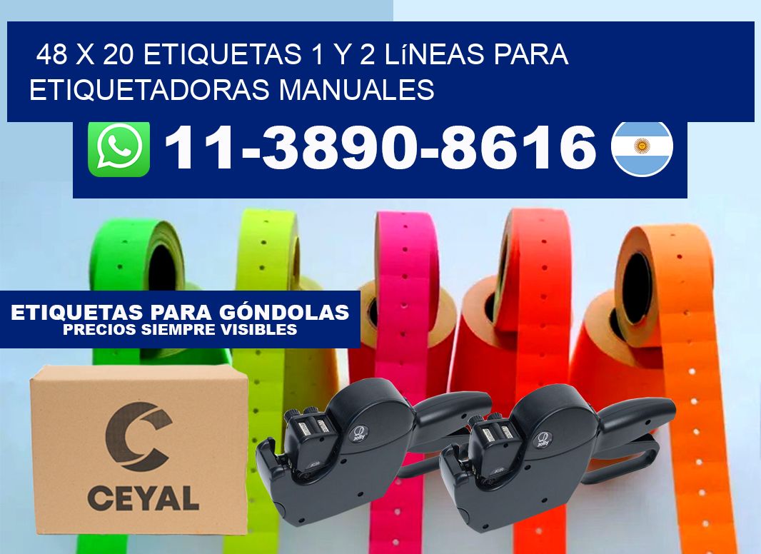 48 x 20 Etiquetas 1 y 2 líneas para etiquetadoras manuales