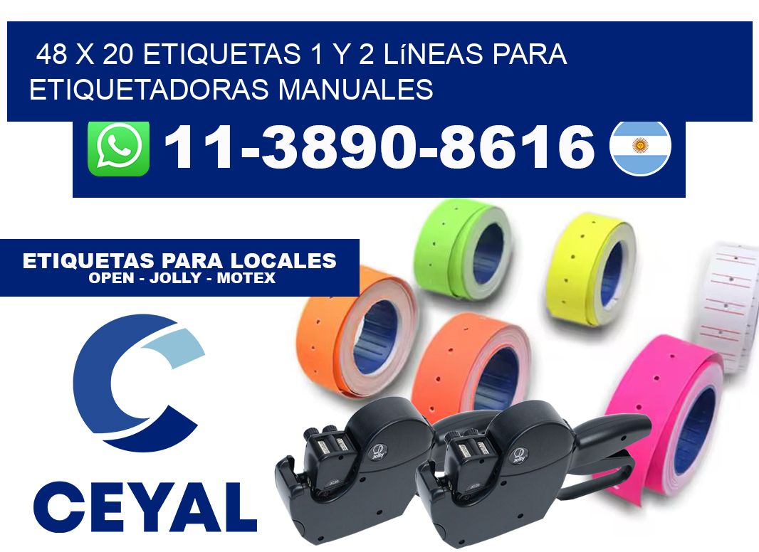 48 x 20 Etiquetas 1 y 2 líneas para etiquetadoras manuales