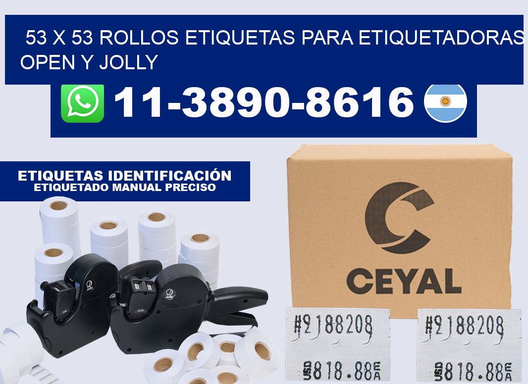53 x 53 Rollos etiquetas para etiquetadoras open y jolly