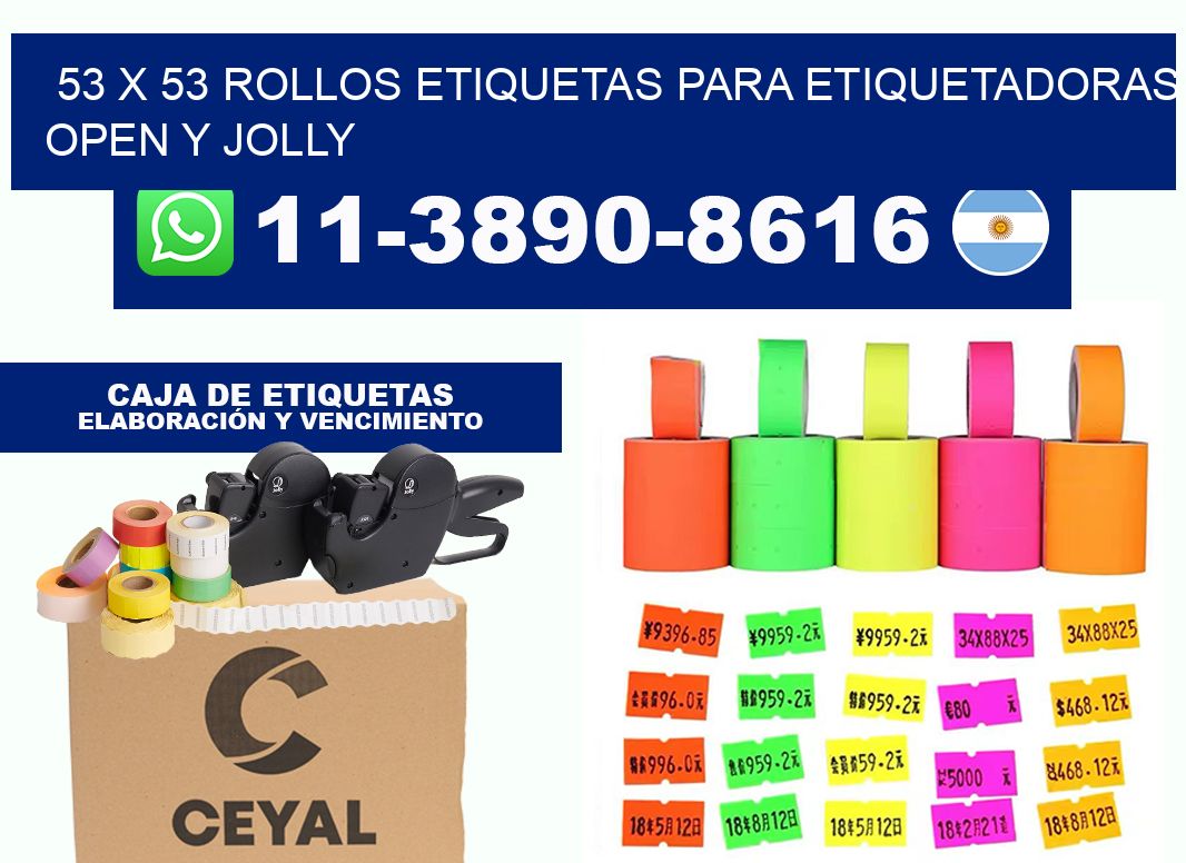 53 x 53 Rollos etiquetas para etiquetadoras open y jolly