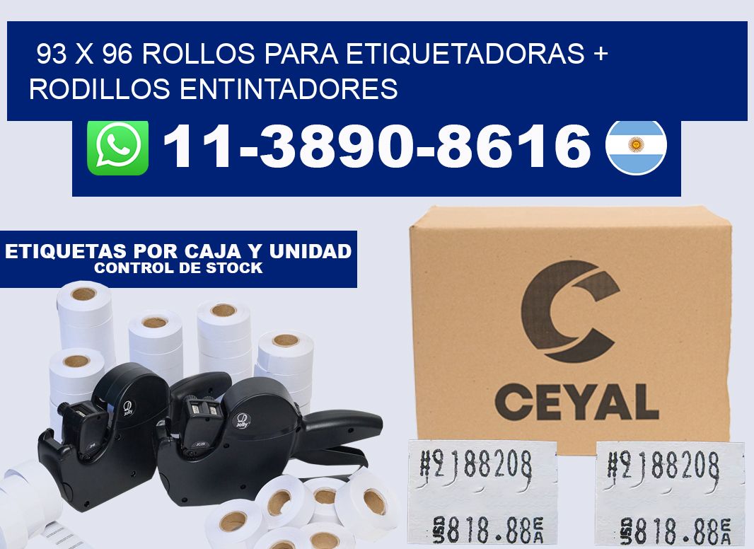 93 x 96 rollos para etiquetadoras + rodillos entintadores