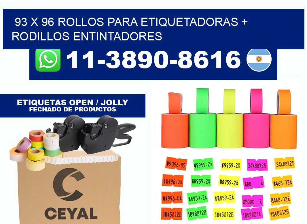 93 x 96 rollos para etiquetadoras + rodillos entintadores