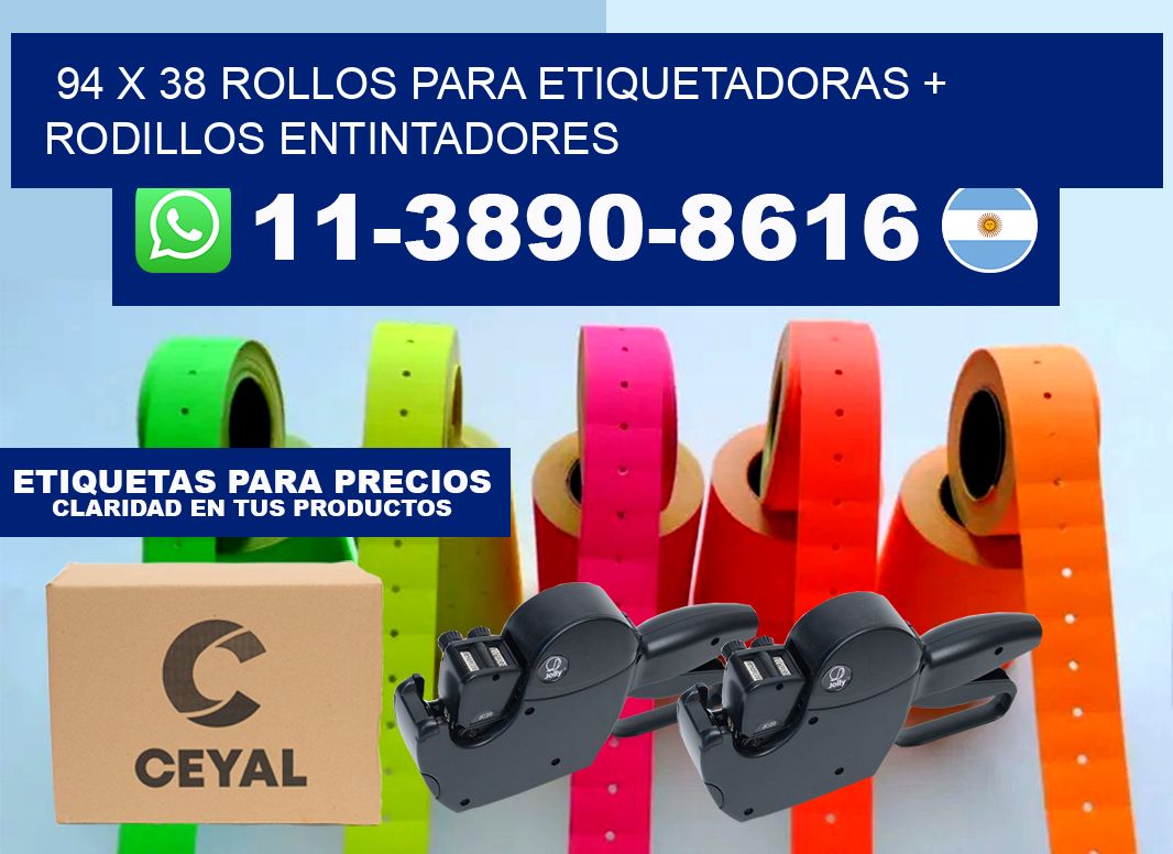 94 x 38 rollos para etiquetadoras + rodillos entintadores