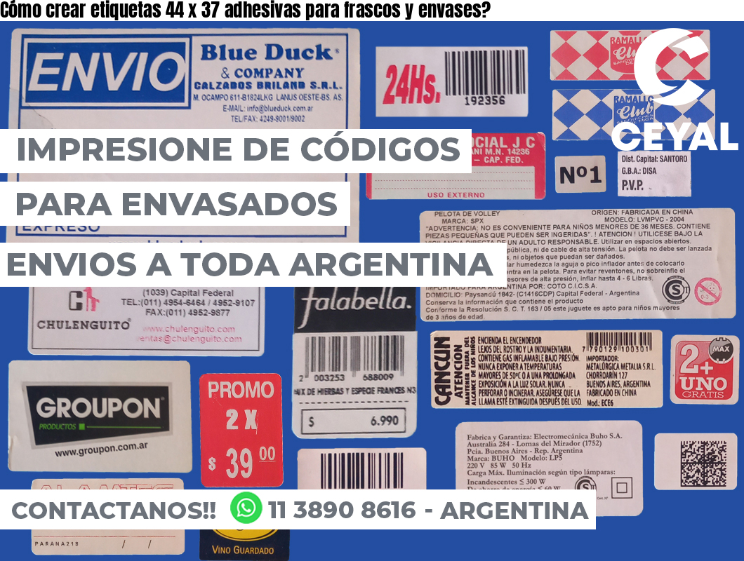 Cómo crear etiquetas 44 x 37 adhesivas para frascos y envases?