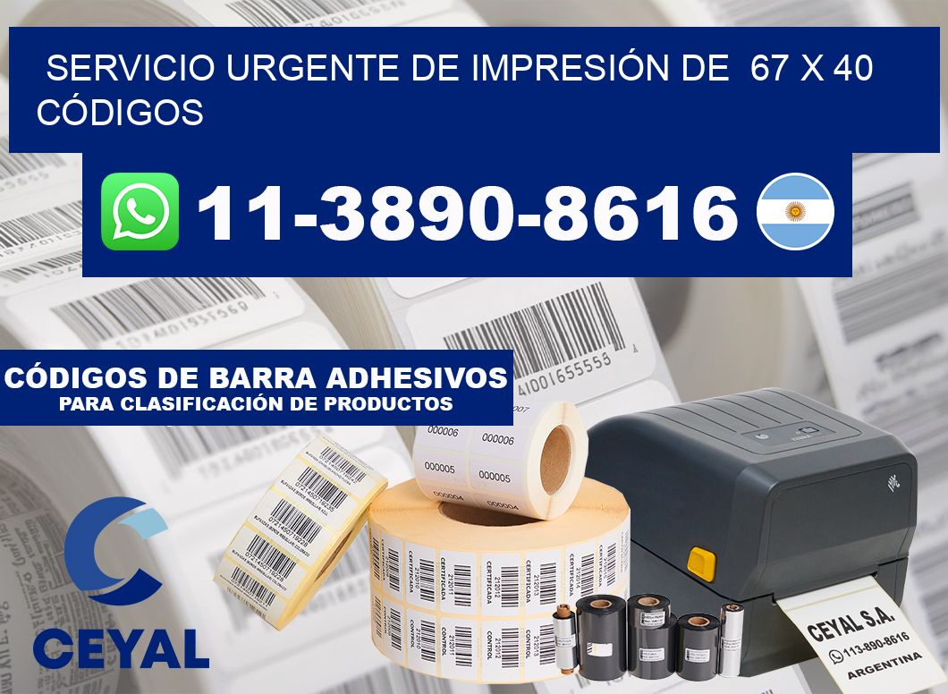SERVICIO URGENTE DE IMPRESIÓN DE  67 x 40 CÓDIGOS